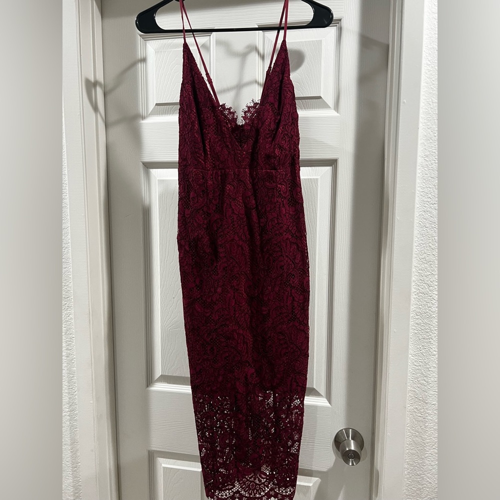 Bardot maroon lace midi dress
